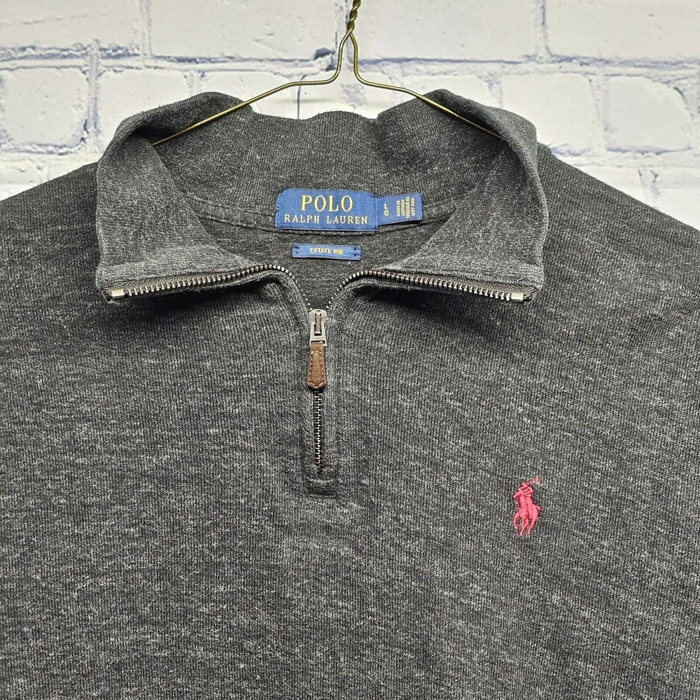 Polo Ralph Lauren Men's Estate Rib 1/4 Zip Sweater Pullover Large Charcoal Black